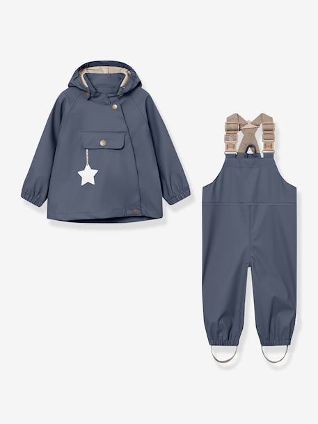 Children's set: MATWAINIS rain jacket & waterproof trousers deep blue+green - vertbaudet enfant 