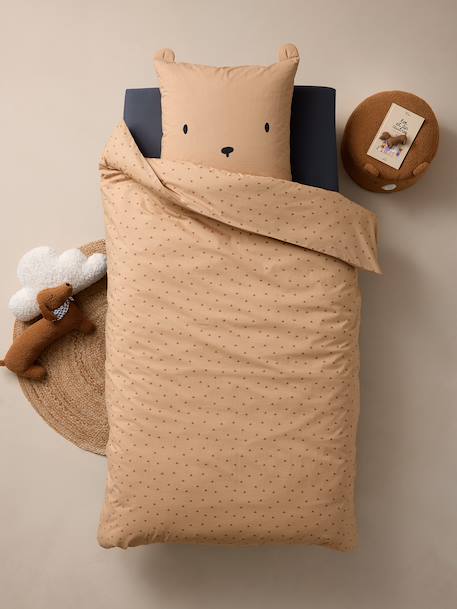 Duvet cover set + pillowcase, with recycled cotton BEAR printed beige - vertbaudet enfant 