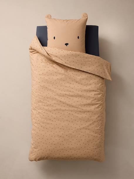 Duvet cover set + pillowcase, with recycled cotton BEAR printed beige - vertbaudet enfant 