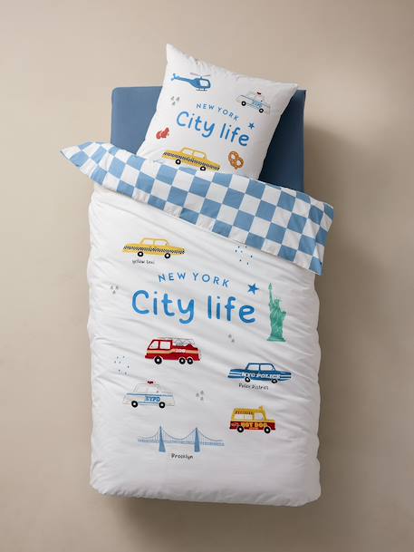 Duvet cover set + pillowcase for children with recycled cotton VARSITY chequered blue - vertbaudet enfant 