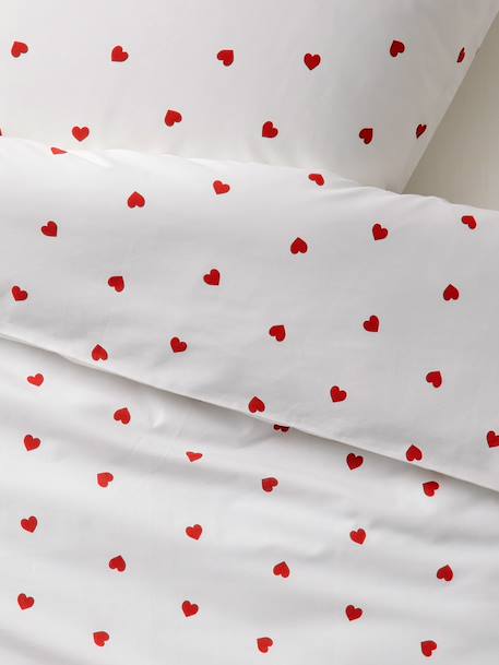 Duvet Cover Set + Pillowcase with Recycled Cotton for Children, HEARTS printed white - vertbaudet enfant 