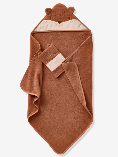 Bath Cape + Mitt, with Recycled Cotton, HEDGEHOG rust - vertbaudet enfant 