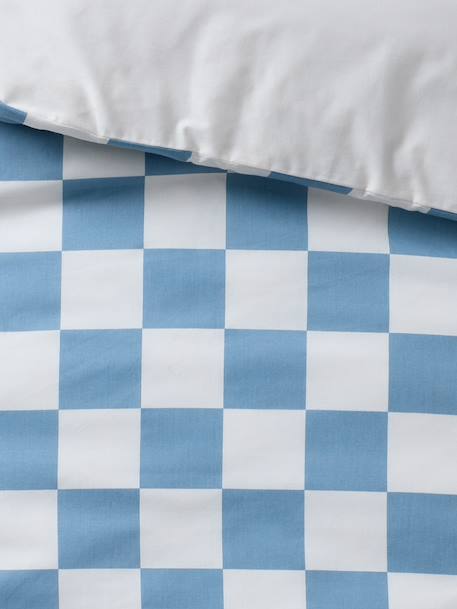Parure housse de couette + taie d'oreiller enfant avec coton recyclé VARSITY carreaux bleu - vertbaudet enfant 
