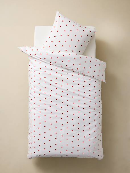 Duvet Cover Set + Pillowcase with Recycled Cotton for Children, HEARTS printed white - vertbaudet enfant 