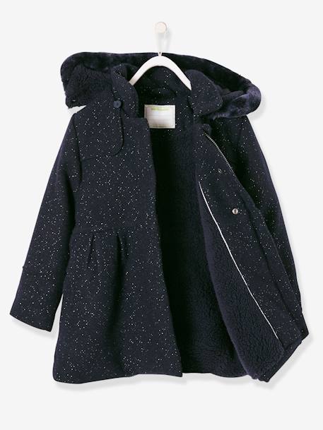 Manteau à capuche fille drap de laine MARINE GRISE+VIOLINE - vertbaudet enfant 