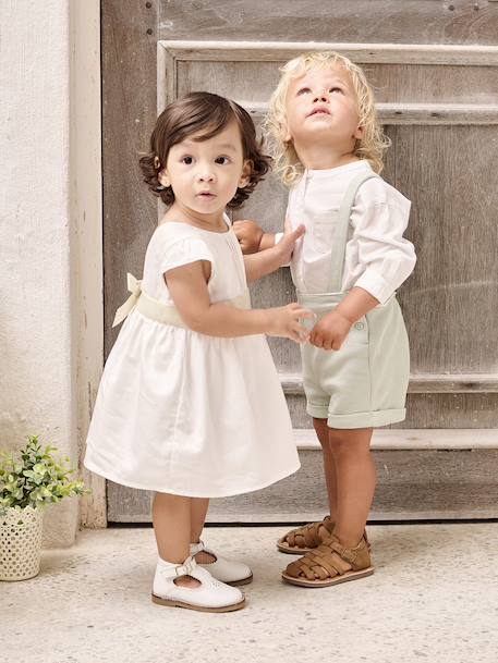 Occasion Wear Outfit: Shirt & Shorts for Babies beige+sage green - vertbaudet enfant 