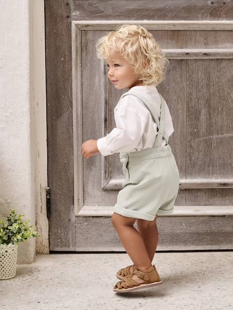 Occasion Wear Outfit: Shirt & Shorts for Babies beige+sage green - vertbaudet enfant 