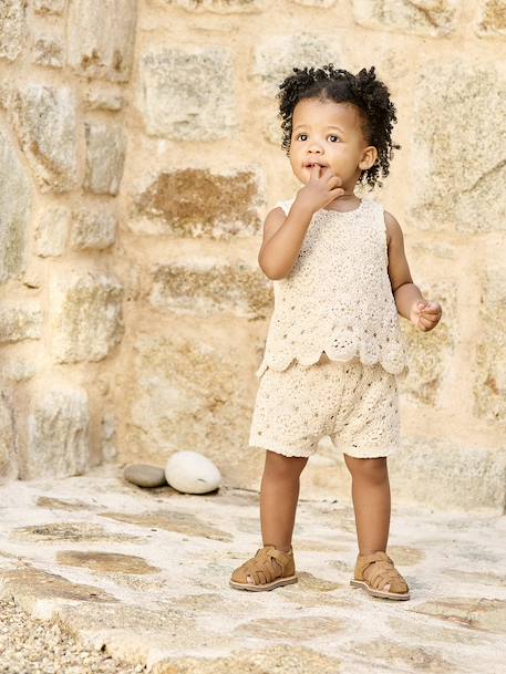 Top + Shorts Set in Macramé for Babies vanilla - vertbaudet enfant 