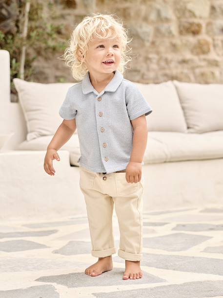 Short-Sleeved Shirt for Babies grey blue - vertbaudet enfant 