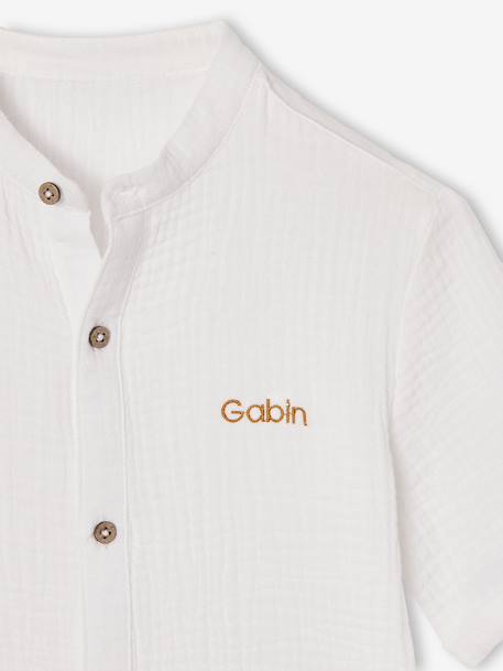 Mao collar shirt in cotton gauze for boys ecru - vertbaudet enfant 