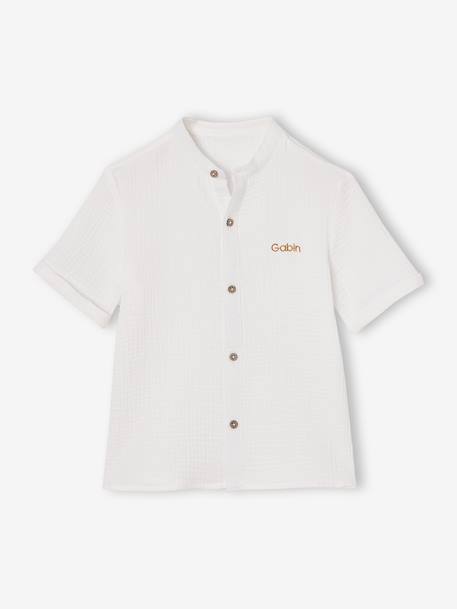 Mao collar shirt in cotton gauze for boys ecru - vertbaudet enfant 