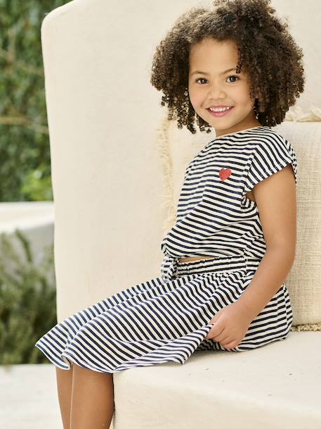 2-in-1 effect dress for girls ecru+navy blue+printed white+vanilla - vertbaudet enfant 