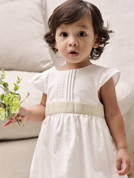Occasion Wear Dress with Bow at the Back, for Babies white - vertbaudet enfant 
