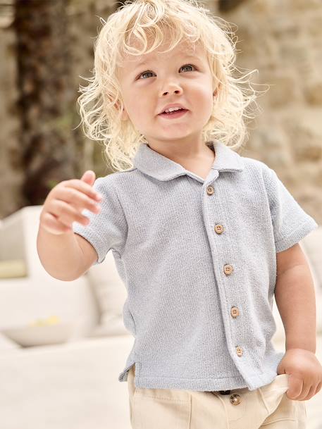 Short-Sleeved Shirt for Babies grey blue - vertbaudet enfant 