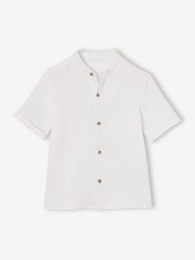 -Chemise garçon gaze de coton col mao