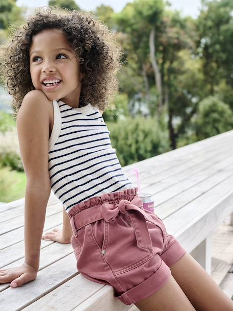 Ribbed Tank Top for Girls beige+ecru+sage green+striped blue+sweet pink - vertbaudet enfant 