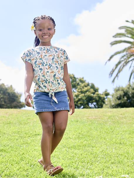T-shirt fille imprimé noeud fantaisie manches courtes blanc+blanc imprimé+lavande+rose - vertbaudet enfant 