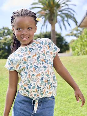 -T-shirt fille imprimé noeud fantaisie manches courtes