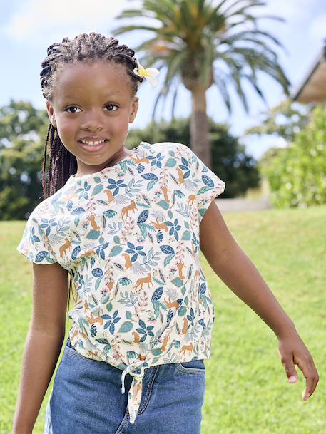 T-shirt fille imprimé noeud fantaisie manches courtes blanc+blanc imprimé+lavande+rose - vertbaudet enfant 