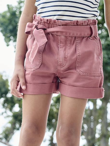 Short fille style paperbag écru+rose+tomette - vertbaudet enfant 