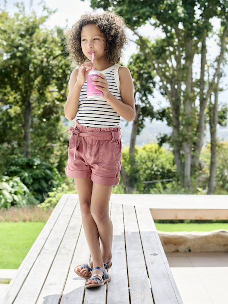 Débardeur fille en côtes beige+écru+rayé bleu+rose bonbon+vert sauge - vertbaudet enfant 