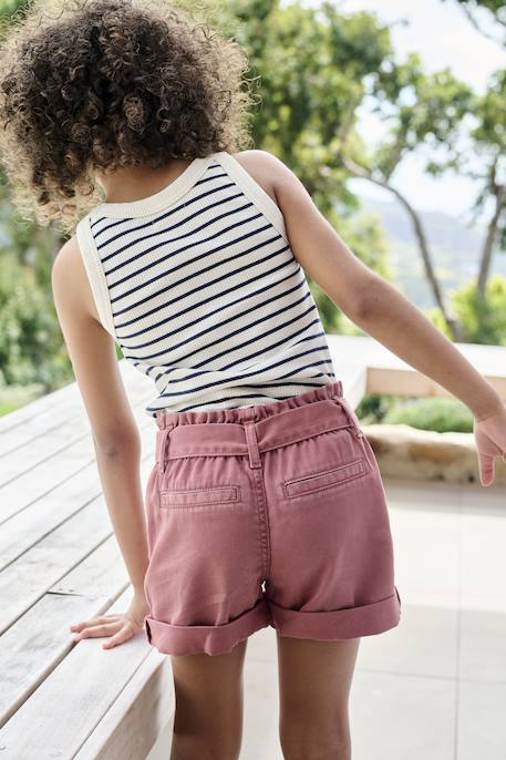 Short fille style paperbag écru+rose+tomette - vertbaudet enfant 