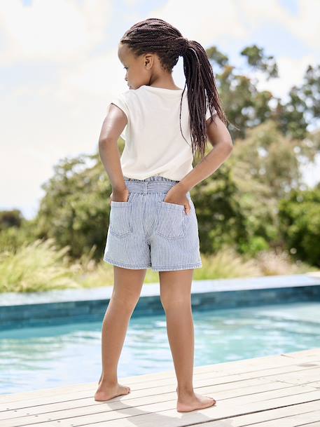 Striped paper bag shorts for girls striped blue - vertbaudet enfant 
