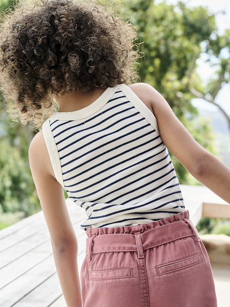 Débardeur fille en côtes beige+écru+rayé bleu+rose bonbon+vert sauge - vertbaudet enfant 