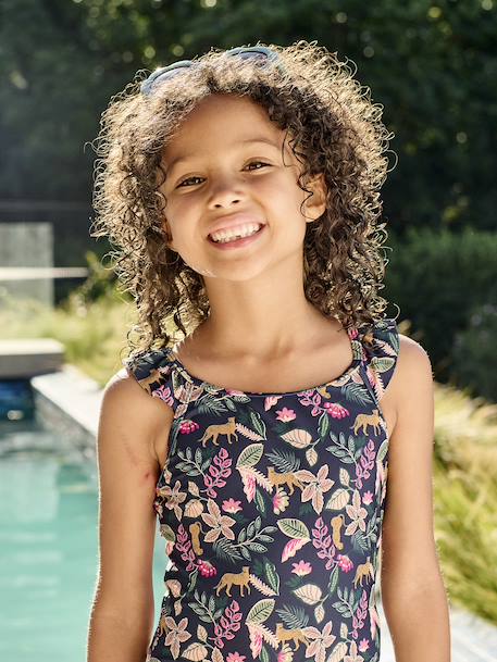 Printed One-Piece Swimsuit for Girls, Family Capsule Collection ink blue - vertbaudet enfant 