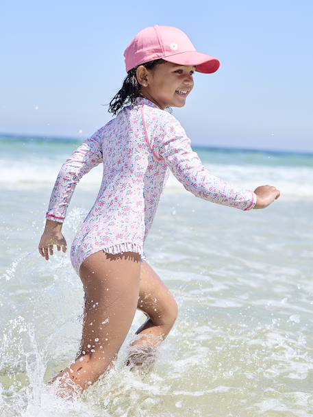 Long-Sleeved Swimsuit for Girls printed pink - vertbaudet enfant 