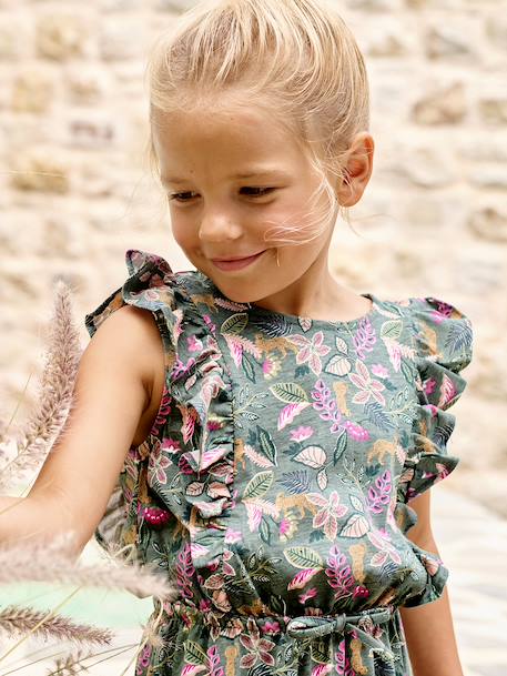 Robe fille imprimée manches volantées blanc imprimé+vert émeraude - vertbaudet enfant 