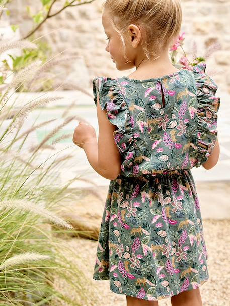 Robe fille imprimée manches volantées blanc imprimé+vert émeraude - vertbaudet enfant 