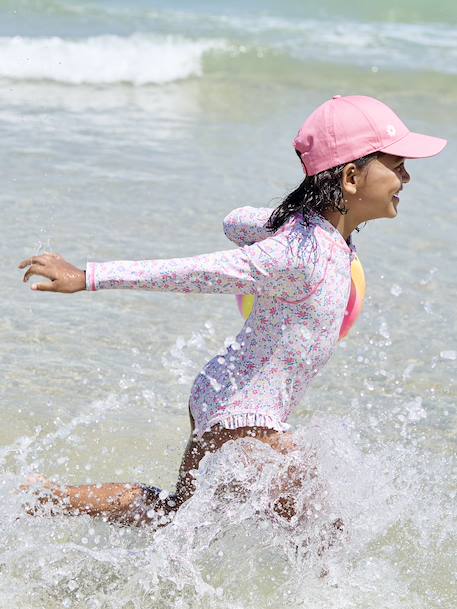 Long-Sleeved Swimsuit for Girls printed pink - vertbaudet enfant 