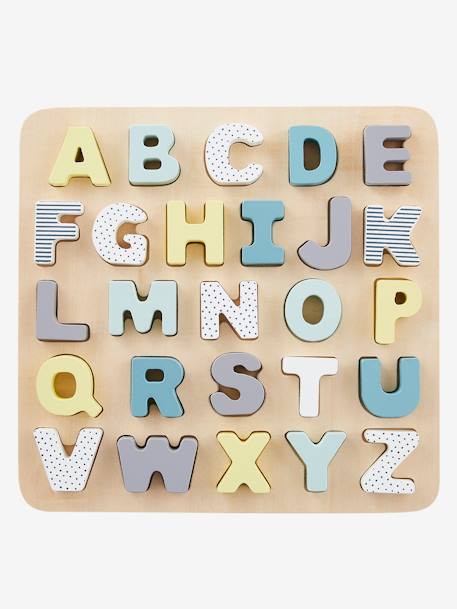 Wooden Alphabet Puzzle Board - FSC® Certified Wood Multi+PINK LIGHT SOLID WITH DESIGN - vertbaudet enfant 