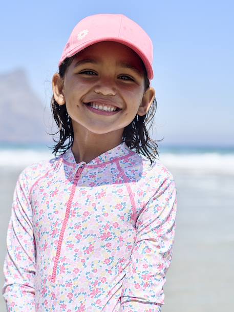 Long-Sleeved Swimsuit for Girls printed pink - vertbaudet enfant 