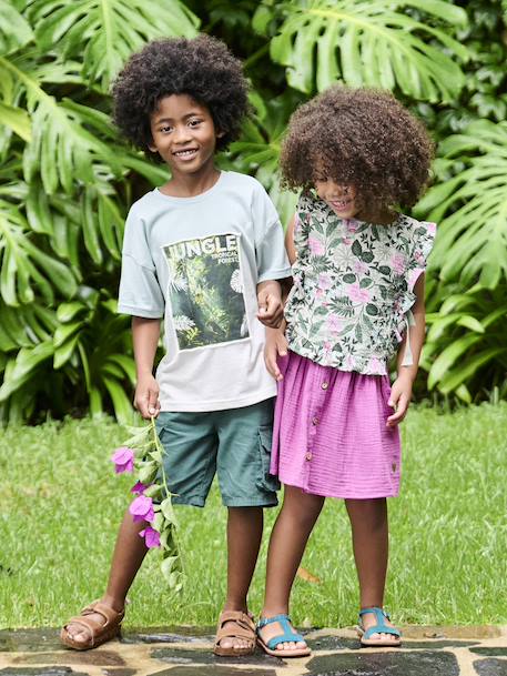 Printed Blouse with Plastron, for Girls sage green - vertbaudet enfant 