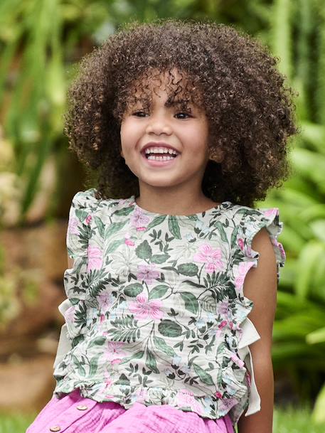 Blouse plastron en gaze imprimée fille vert sauge - vertbaudet enfant 
