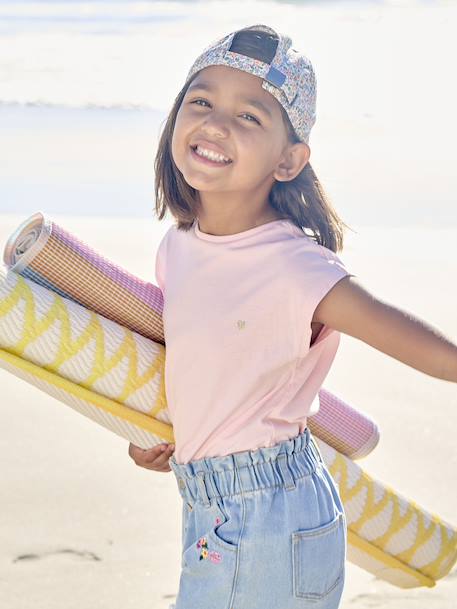 Tee-shirt fille uni fantaisie manches courtes personnalisable écru+marine+rose bonbon+vert d'eau - vertbaudet enfant 