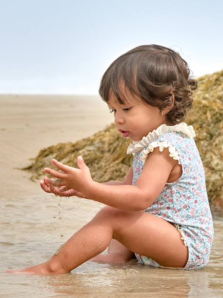 One-Piece Swimsuit, Fastens at Back, for Baby Girls sage green - vertbaudet enfant 