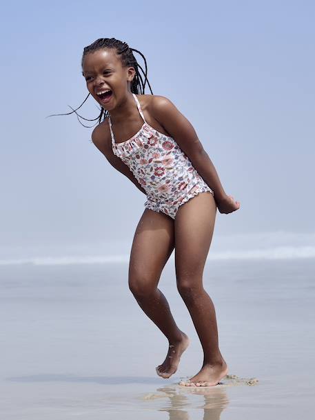 One-Piece Swimsuit, Ties at the Neck, for Girls ecru - vertbaudet enfant 