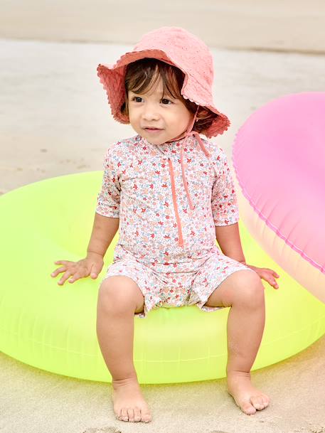 UV-Protection Swimsuit with Integrated Nappy, for Baby Girls coral - vertbaudet enfant 