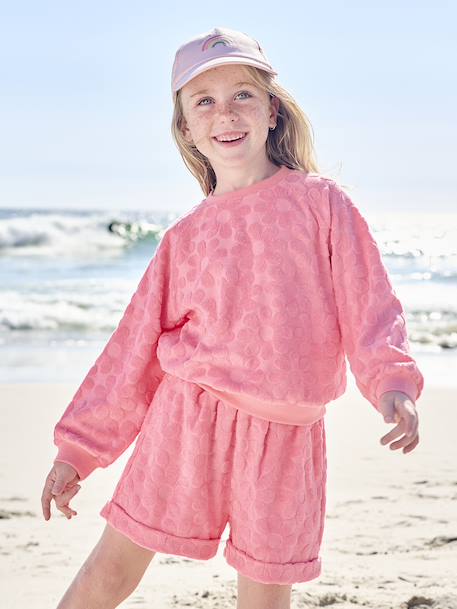 Fleece Sweatshirt & Floral Shorts Set for Girls sweet pink - vertbaudet enfant 