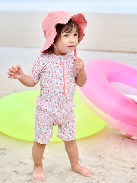 UV-Protection Swimsuit with Integrated Nappy, for Baby Girls coral - vertbaudet enfant 