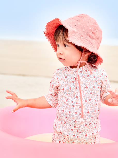 UV-Protection Swimsuit with Integrated Nappy, for Baby Girls coral - vertbaudet enfant 