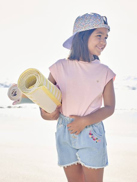 Tee-shirt fille uni fantaisie manches courtes personnalisable écru+marine+rose bonbon+vert d'eau - vertbaudet enfant 