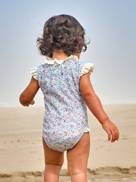 One-Piece Swimsuit, Fastens at Back, for Baby Girls sage green - vertbaudet enfant 