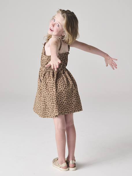 Robe à bretelles fille en gaze de coton beige+corail+sable+vert émeraude - vertbaudet enfant 