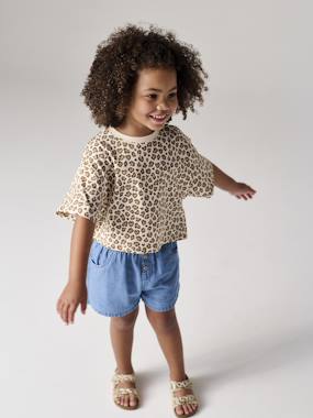 -Short fille en denim léger facile à enfiler