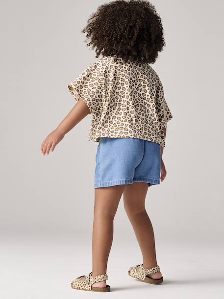 T-shirt fille cropped manches courtes beige+écru+rose poudré - vertbaudet enfant 