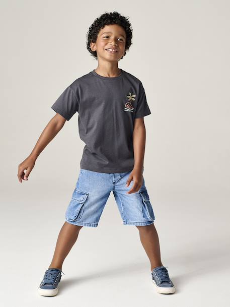 T-shirt garçon motifs devant et dos anthracite+blanc+bleu ciel+bleu océan+bois de rose - vertbaudet enfant 